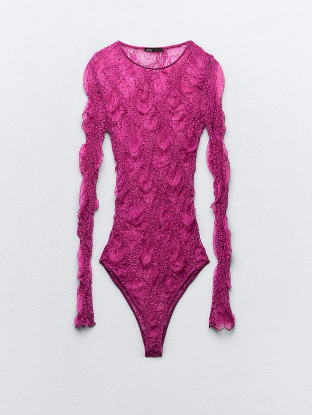 Zara Fuchsia Lace Long-Sleeve Bodysuit